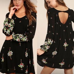 Free People Oxford Black Embroidered swing dress M